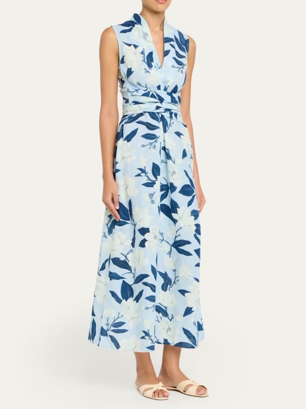 Verandah || Hand-Draped Linen-Cotton Midi Dress Blue Medium